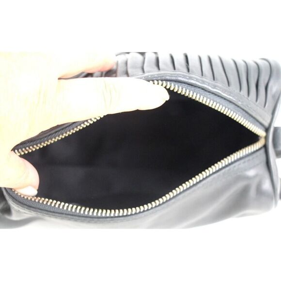 Topshop BLACK GENUINE LEATHER RUFFLE ZIP TOP HOBO SHOULDER BAG HANDBAG PURSE - Picture 8 of 14